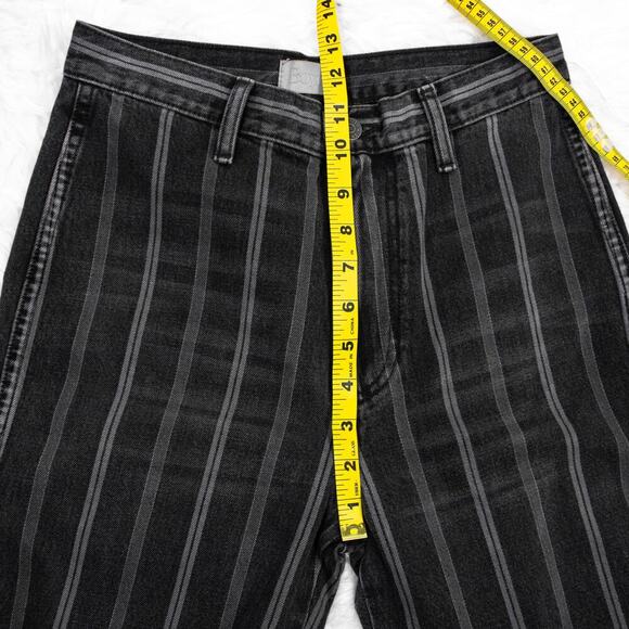 Boyish Womens Black Striped High Waisted Flare Crop Jeans Size 26 Raw Hem Darcy - Picture 14 of 16